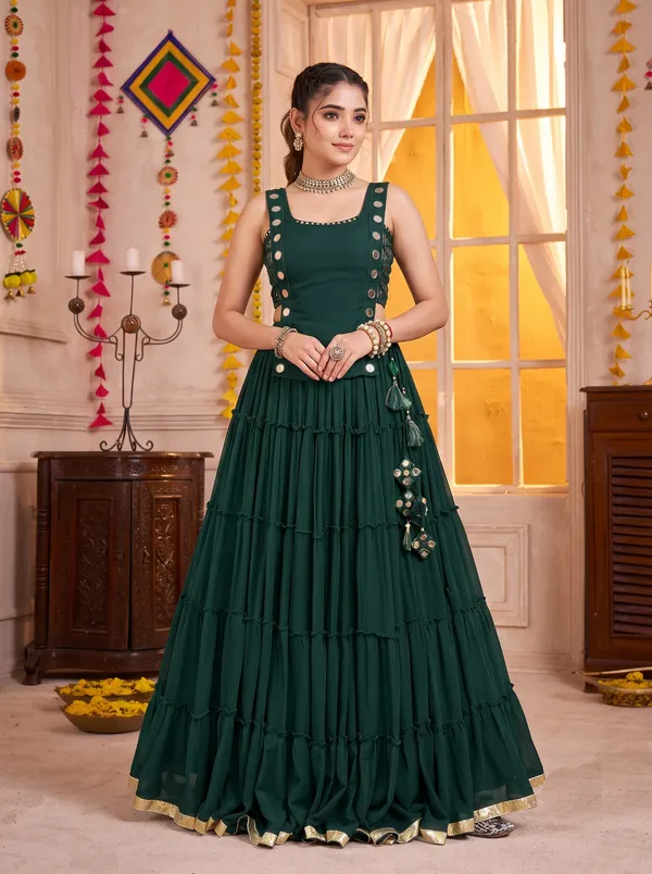 Bottle_Green_Navratri_Lehenga_Choli_With_Gold_Border_Default_Title