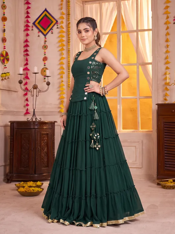 Bottle_Green_Navratri_Lehenga_Choli_With_Gold_Border_Default_Title