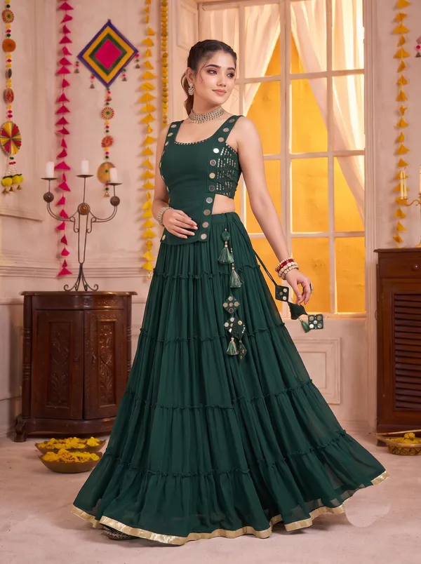Bottle_Green_Navratri_Lehenga_Choli_With_Gold_Border_Default_Title