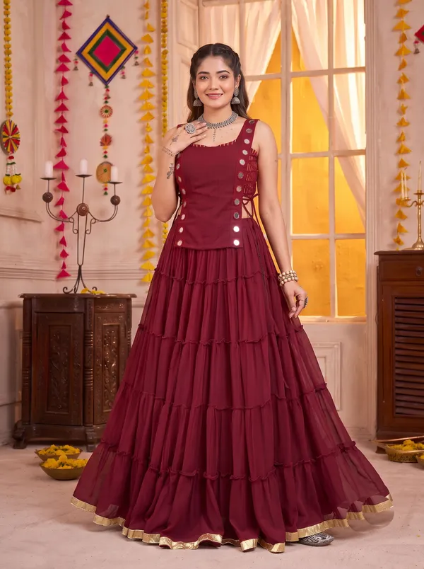 Wine_Maroon_Navratri_Lehenga_Choli_With_Gold_Border_Default_Title