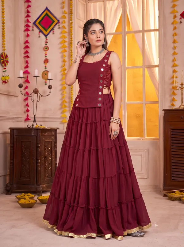 Wine_Maroon_Navratri_Lehenga_Choli_With_Gold_Border_Default_Title