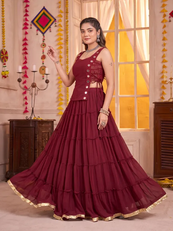 Wine_Maroon_Navratri_Lehenga_Choli_With_Gold_Border_Default_Title