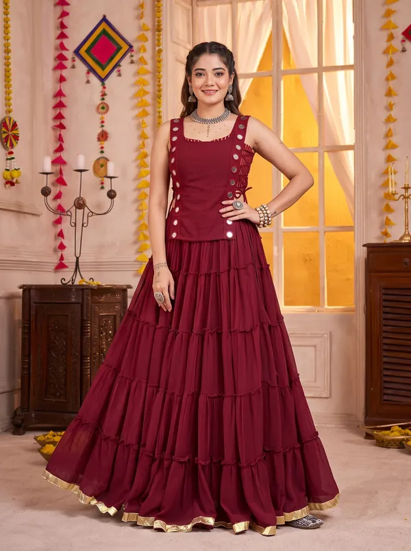 Wine_Maroon_Navratri_Lehenga_Choli_With_Gold_Border_Default_Title