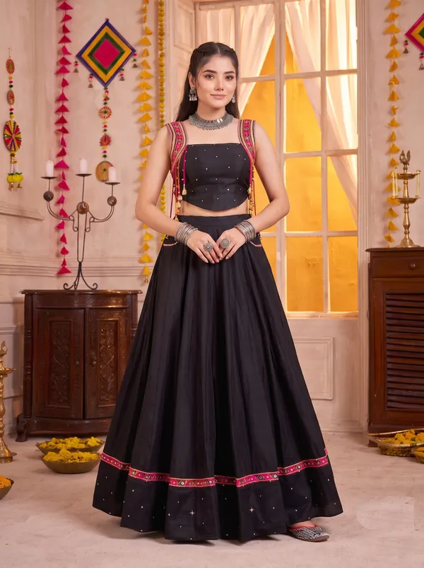 Black_Navratri_Lehenga_Choli_With_Multicolor_Embroidered_Border_Default_Title