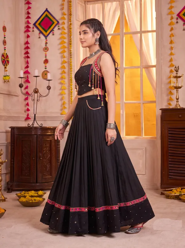 Black_Navratri_Lehenga_Choli_With_Multicolor_Embroidered_Border_Default_Title