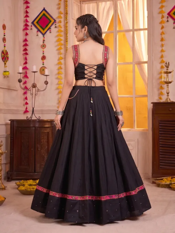Black_Navratri_Lehenga_Choli_With_Multicolor_Embroidered_Border_Default_Title