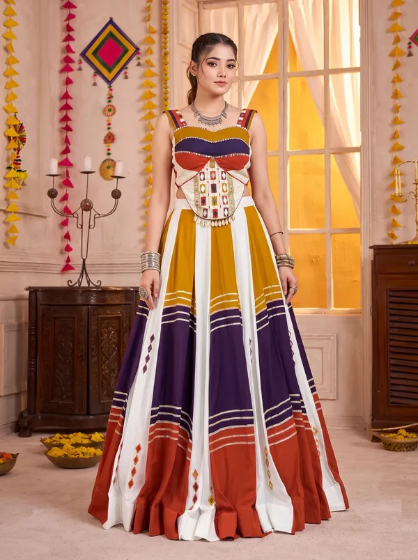 Ethnivo_Mustard_Yellow_White_Purple_Navratri_Lehenga_Choli_With_Gold_Border_Default_Title