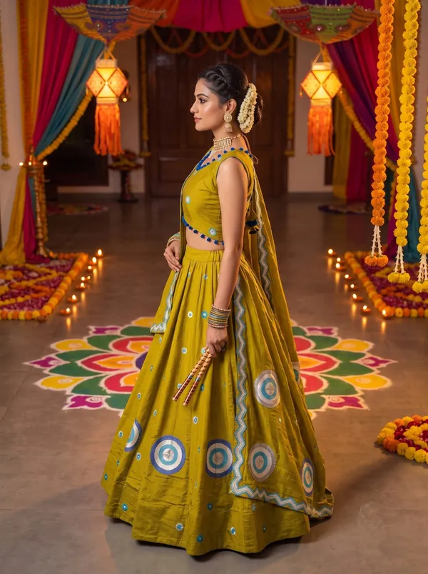 Mustard_Yellow_Vichira_Silk_Lehenga_With_Blue_Embroidered_Border_Default_Title
