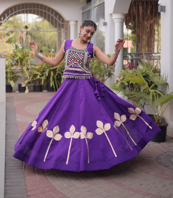 Ethnivo_Royal_Purple_Roman_Silk_Lehenga_With_Cream_Floral_Border_Default_Title