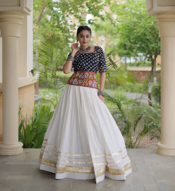 Ethnivo_White_Kora_Cotton_Lehenga_With_Gold_Border_Default_Title