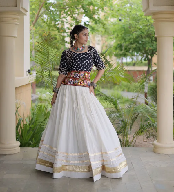 Ethnivo_White_Kora_Cotton_Lehenga_With_Gold_Border_Default_Title