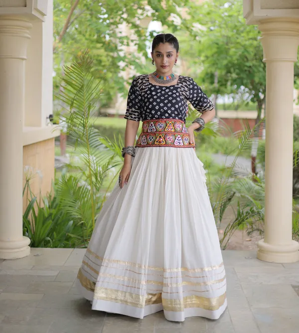 Ethnivo_White_Kora_Cotton_Lehenga_With_Gold_Border_Default_Title