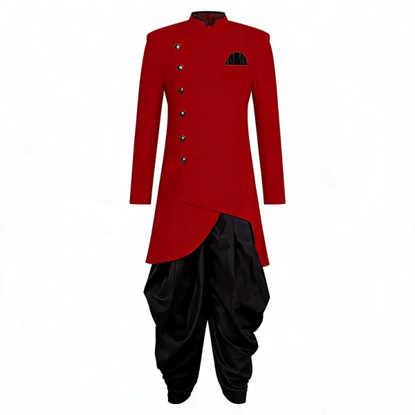 Maroon_Black_Readymade_Heavy_Mens_Indo_Western_Function_Wear_Set