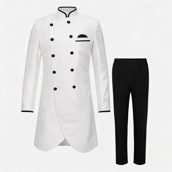 White_Black_Heavy_Readymade_Mens_Indo_Western_Set_With_Pant_Style