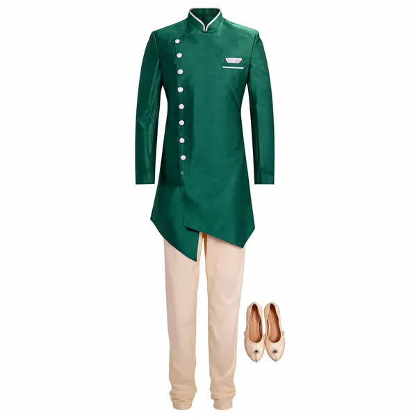 Rama_Green_Cream_Heavy_Readymade_Mens_Indo_Western_Set_With_Smart_Pant_Style