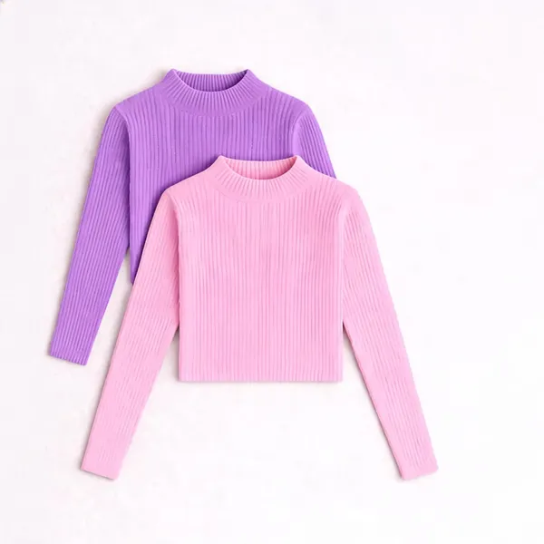 Pink_Lavender_Cotton_Ribbed_Slim_Fit_High_Neck_Tops_For_Women