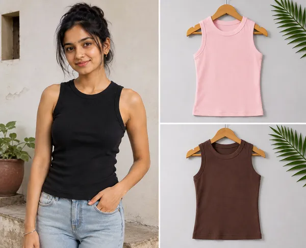 Black_Pink_Brown_Cotton_Sleeveless_Fitted_Tank_Top_For_Women_Pack_Of_3