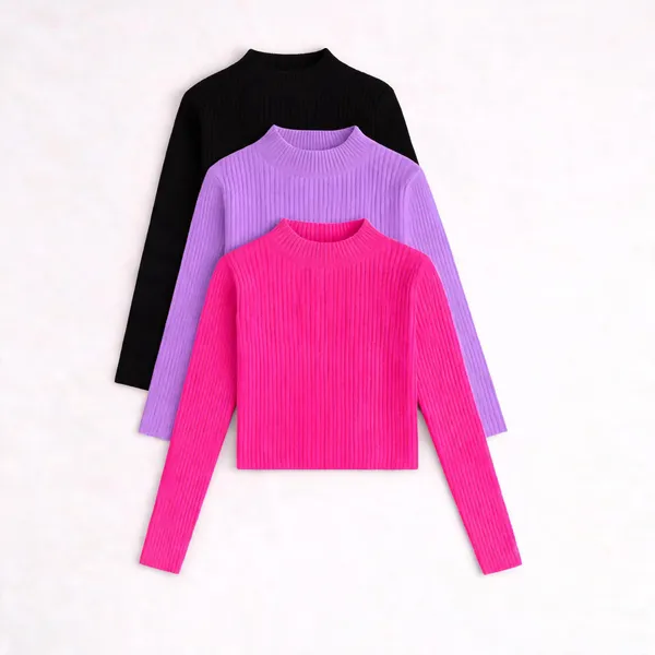 Black_Lavender_Pink_Cotton_Ribbed_Full_Sleeve_Round_Neck_Tops_For_Women