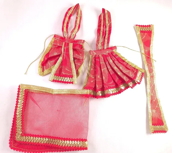 Laddu_Gopal_And_Radha_Rani_Satin_Dress_Set_With_Patka_And_Chunni