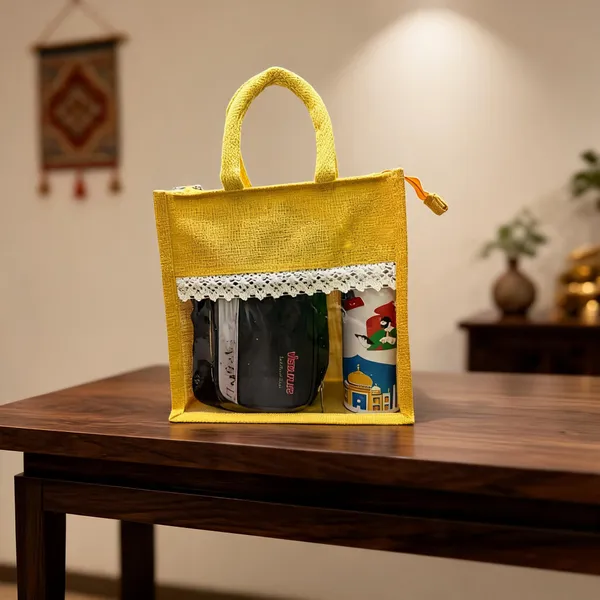 Yellow_Jute_Tote_Bag_With_Lace_Trim_And_Zip_Closure