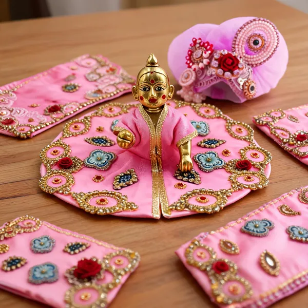 Pink_Satin_Embroidered_Laddu_Gopal_Poshak_With_Mukut