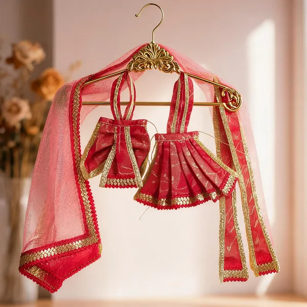 Red_Satin_Gold_Border_Deity_Dress_Set_With_Patka_Chunni