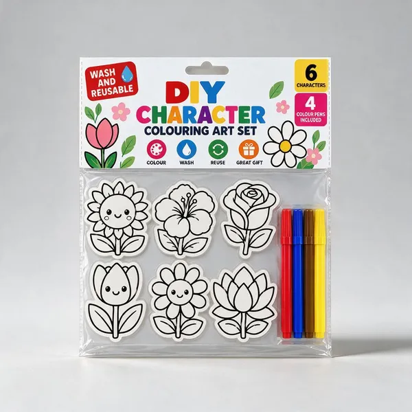 White_Diy_Washable_Flower_Character_Colouring_Art_Set_With_4_Pens