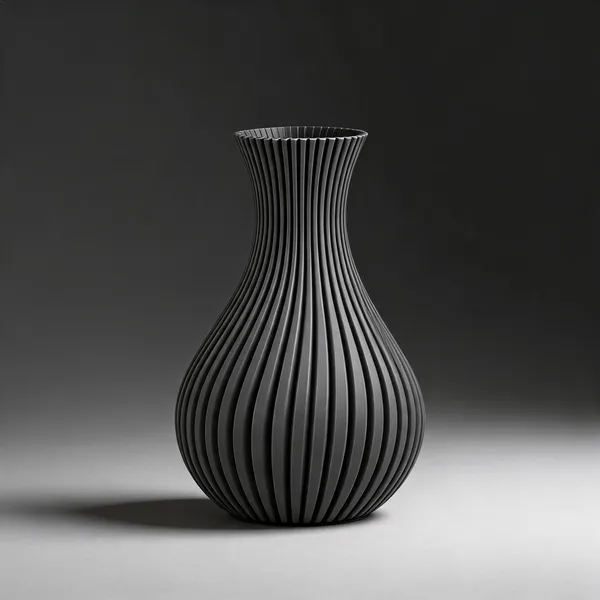 Black_Ribbed_Decorative_Vase