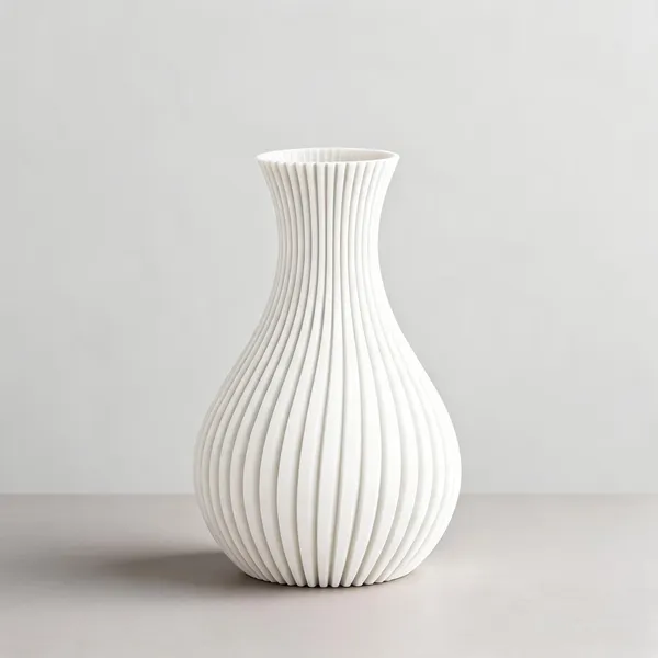 White_Ribbed_Decorative_Vase
