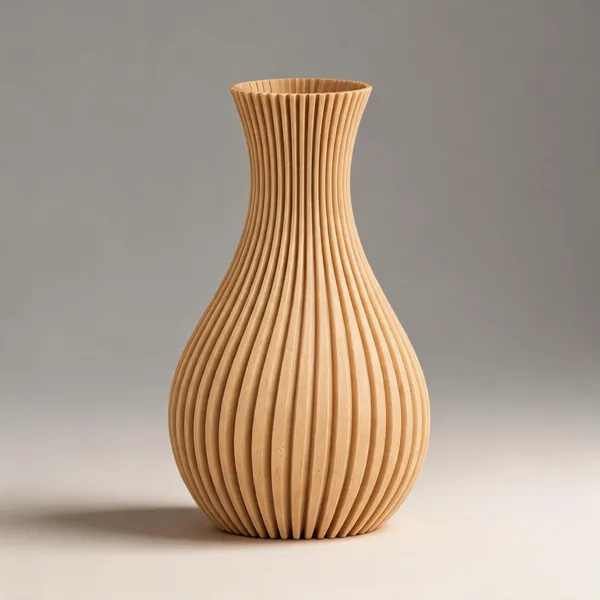 Wooden_Ribbed_Decorative_Vase