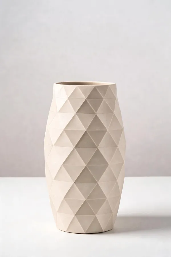White_Geometric_Pattern_Decorative_Flower_Vase
