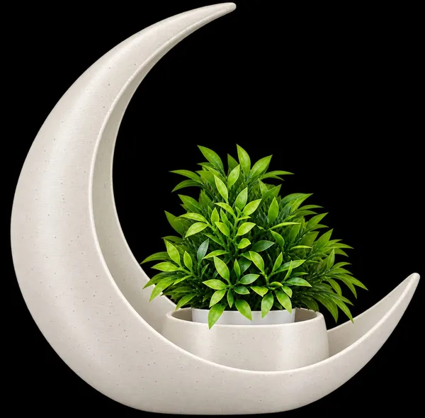 Black_Crescent_Moon_Decorative_Planter_With_Artificial_Plant