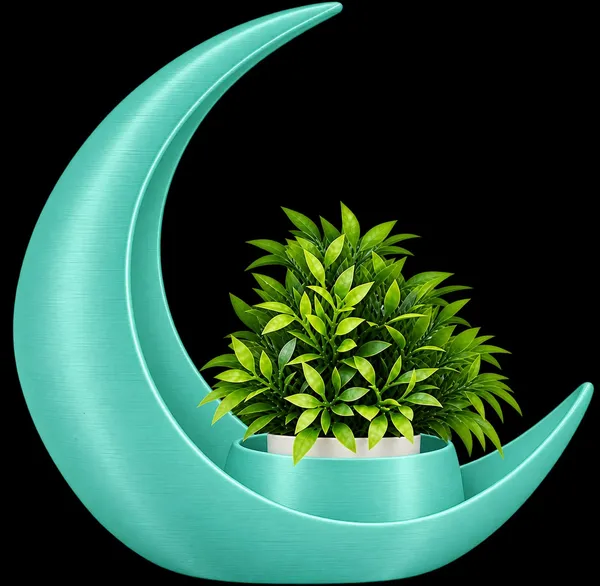 Black_Crescent_Moon_Decorative_Planter_With_Artificial_Plant