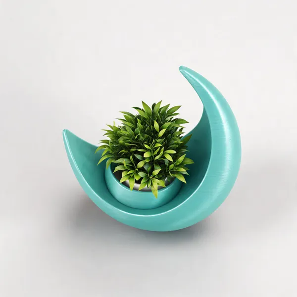 Teal_Blue_Crescent_Moon_Decorative_Planter_With_Artificial_Plant