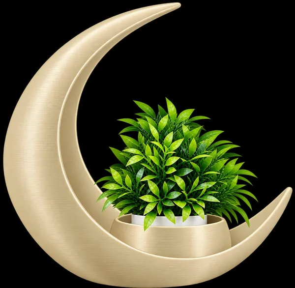 Black_Crescent_Moon_Decorative_Planter_With_Artificial_Plant