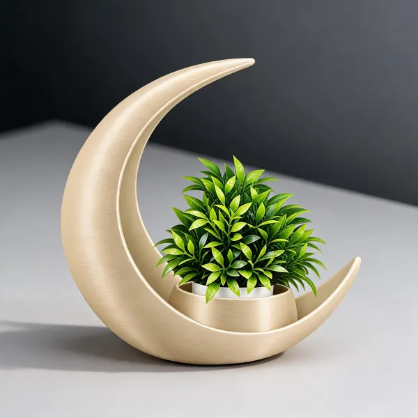 Light_Beige_Crescent_Moon_Decorative_Planter_With_Artificial_Plant