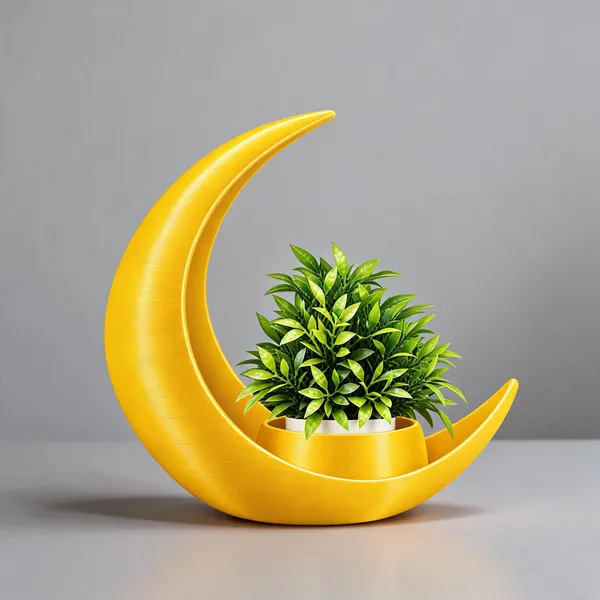 Lemon_Yellow_Crescent_Moon_Decorative_Planter_With_Artificial_Plant
