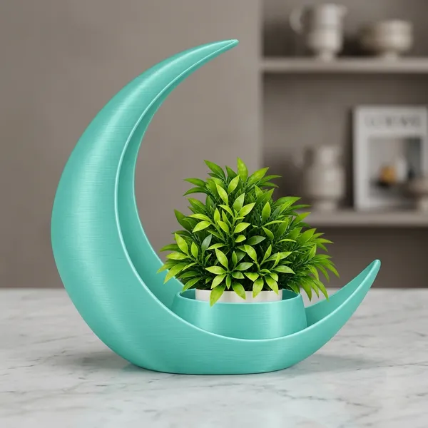Teal_Blue_Crescent_Moon_Decorative_Planter_With_Artificial_Plant