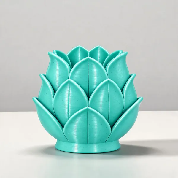 Teal_Blue_3D_Printed_Lotus_Design_Decorative_Planter