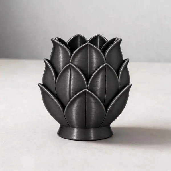 Black_3D_Printed_Lotus_Design_Decorative_Planter