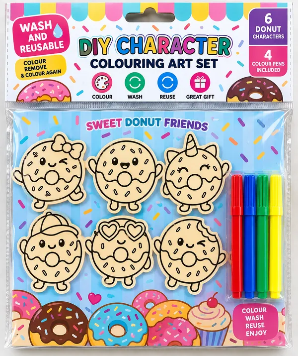 White_Reusable_Donut_Character_Colouring_Art_Set
