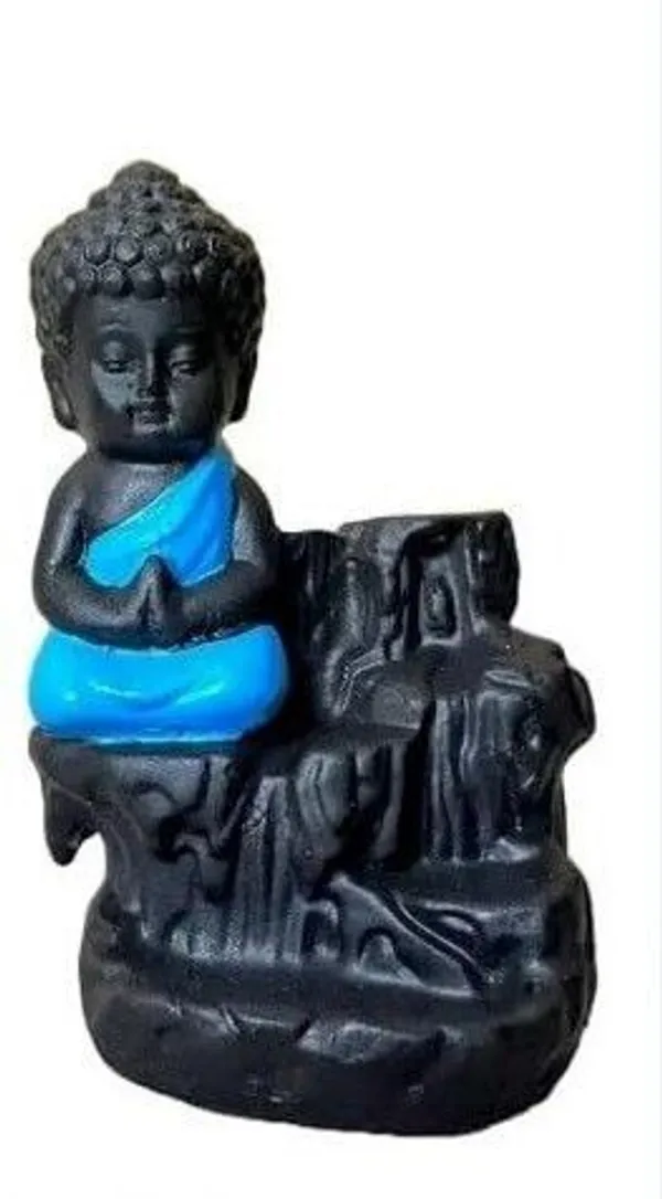_Mini_Meditating_Buddha_Idol_with_Blue_Robe_–_Backflow_Incense_Holder_Compatible_Decorative_Showpiece__-__12_cm_(Resin,_Black)
