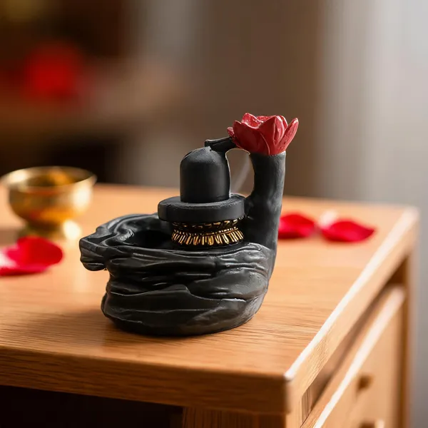 Shivling_Backflow_Incense_Burner_with_Lotus_Design_–_Black_&_Red_Polyresin_Polyresin_Incense_Holder_(Black)