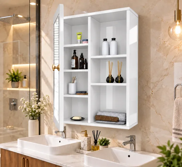 CraftSaura_Premium_Wooden_Bathroom_Mirror_Cabinet_with_Multi-Level_Storage