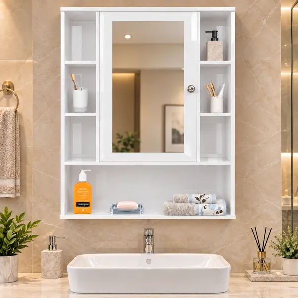 CraftSaura_Premium_Wooden_Bathroom_Mirror_Cabinet_with_Storage_Shelves