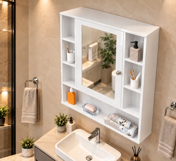 CraftSaura_Premium_Wooden_Bathroom_Mirror_Cabinet_with_Storage_Shelves