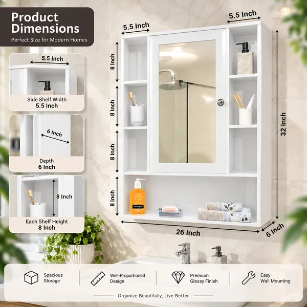 CraftSaura_Premium_Wooden_Bathroom_Mirror_Cabinet_with_Storage_Shelves