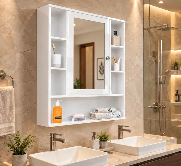 CraftSaura_Premium_Wooden_Bathroom_Mirror_Cabinet_with_Storage_Shelves