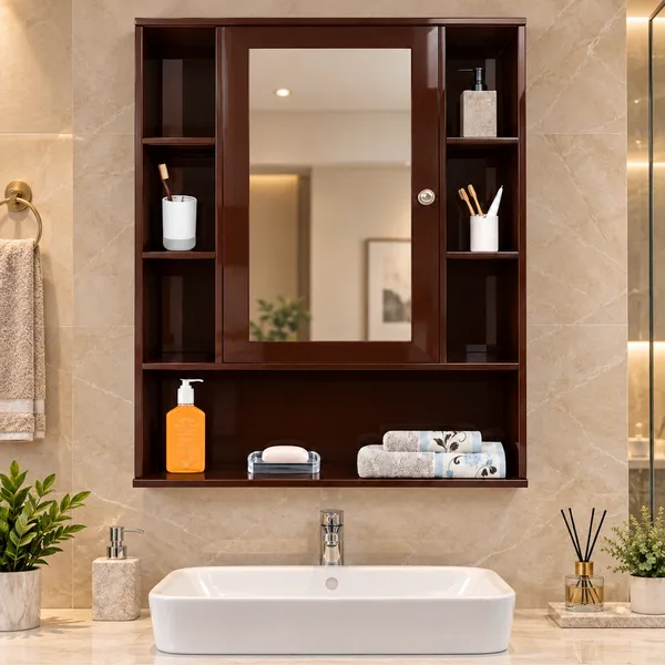 CraftSaura_Premium_Wooden_Bathroom_Mirror_Cabinet_with_Storage_Shelves