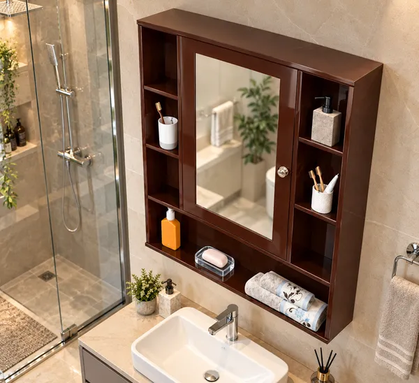 CraftSaura_Premium_Wooden_Bathroom_Mirror_Cabinet_with_Storage_Shelves